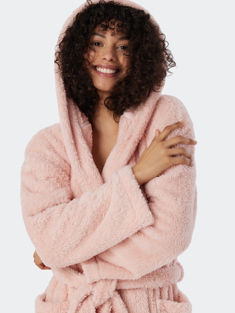Schiesser Damen Bademantel Teddy Fleece - rosé