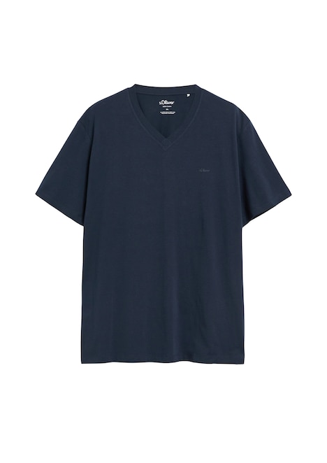 Baumwoll-T-Shirt mit Logo-Print und V-Neck