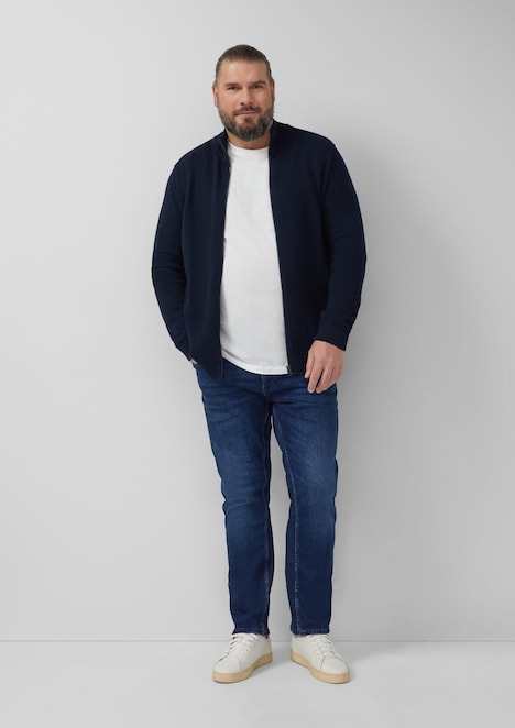 Baumwoll-Strickjacke mit Stehkragen und Logo-Patch