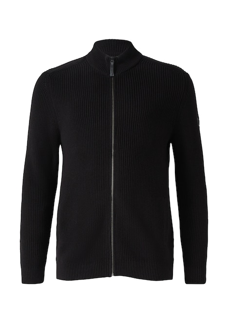 Struktur-Strickjacke mit Eingrifftaschen und Reißverschluss