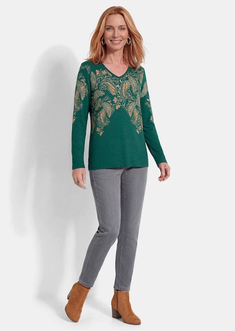 Glitzershirt mit Paisley-Druck