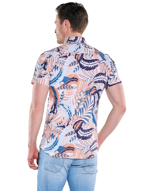 Herren Elastisches Kurzarm-Hemd mit tropischem Muster , Blutorange