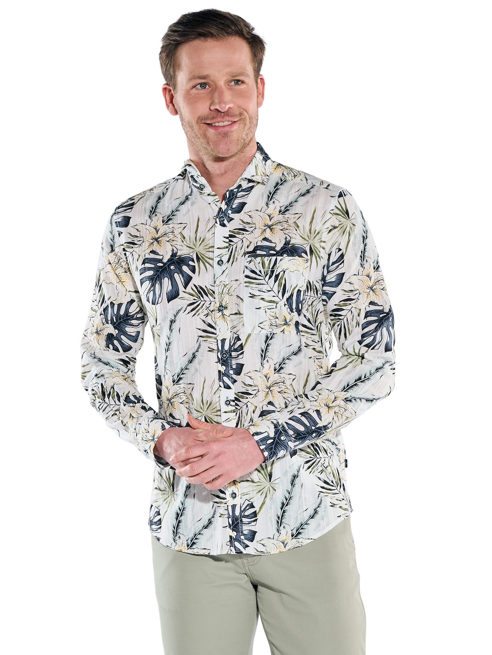Herren Hemd mit tropischem Muster , Khaki