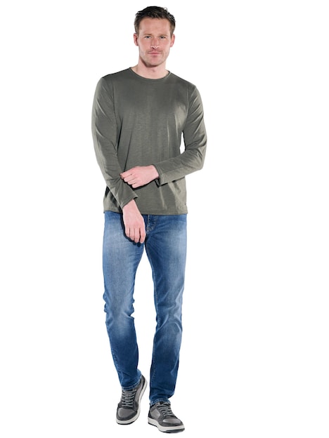 Herren Rundhals Shirt , Oliv