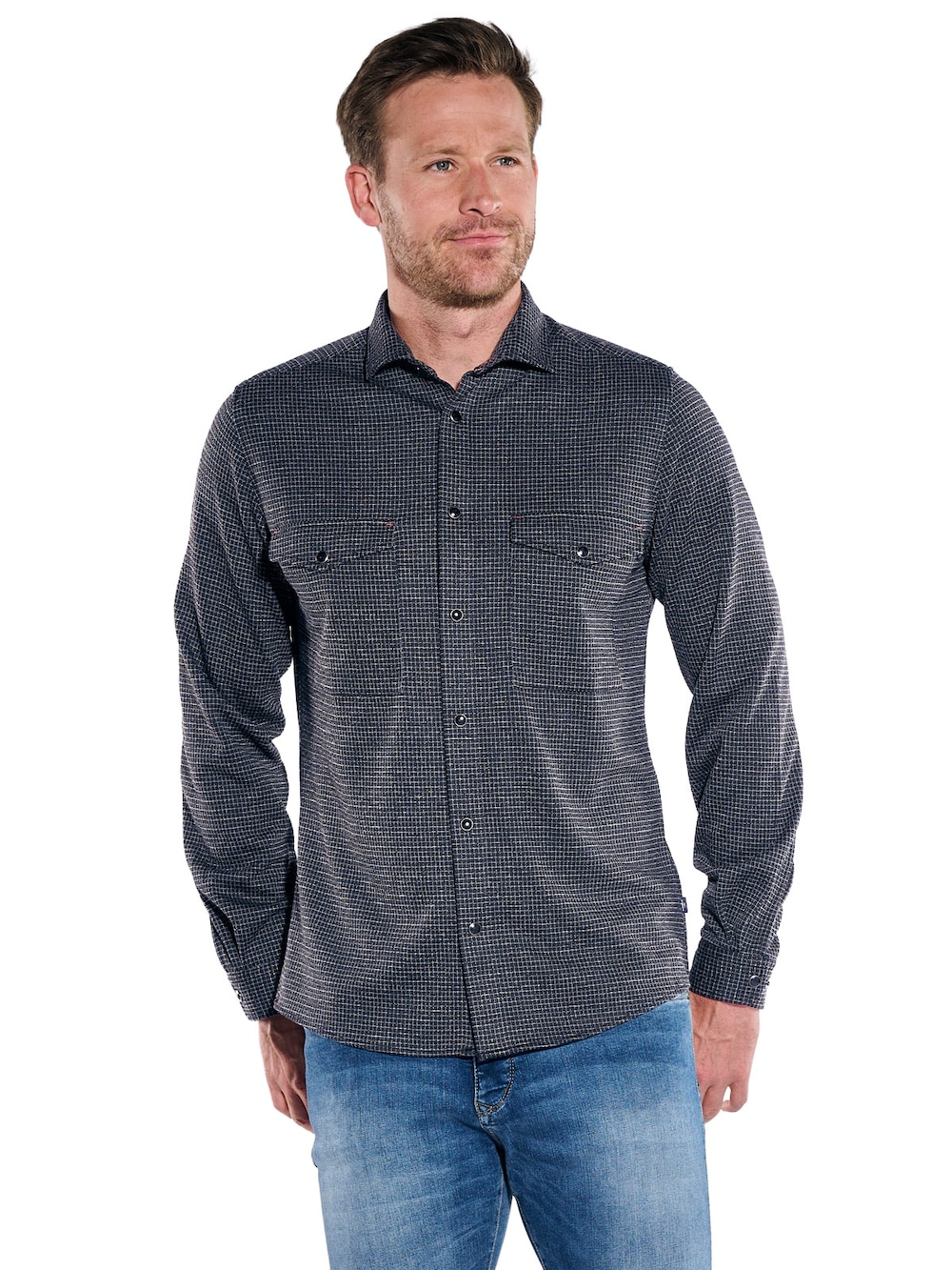 Herren Overshirt mit Druckknöpfen , Schwarz