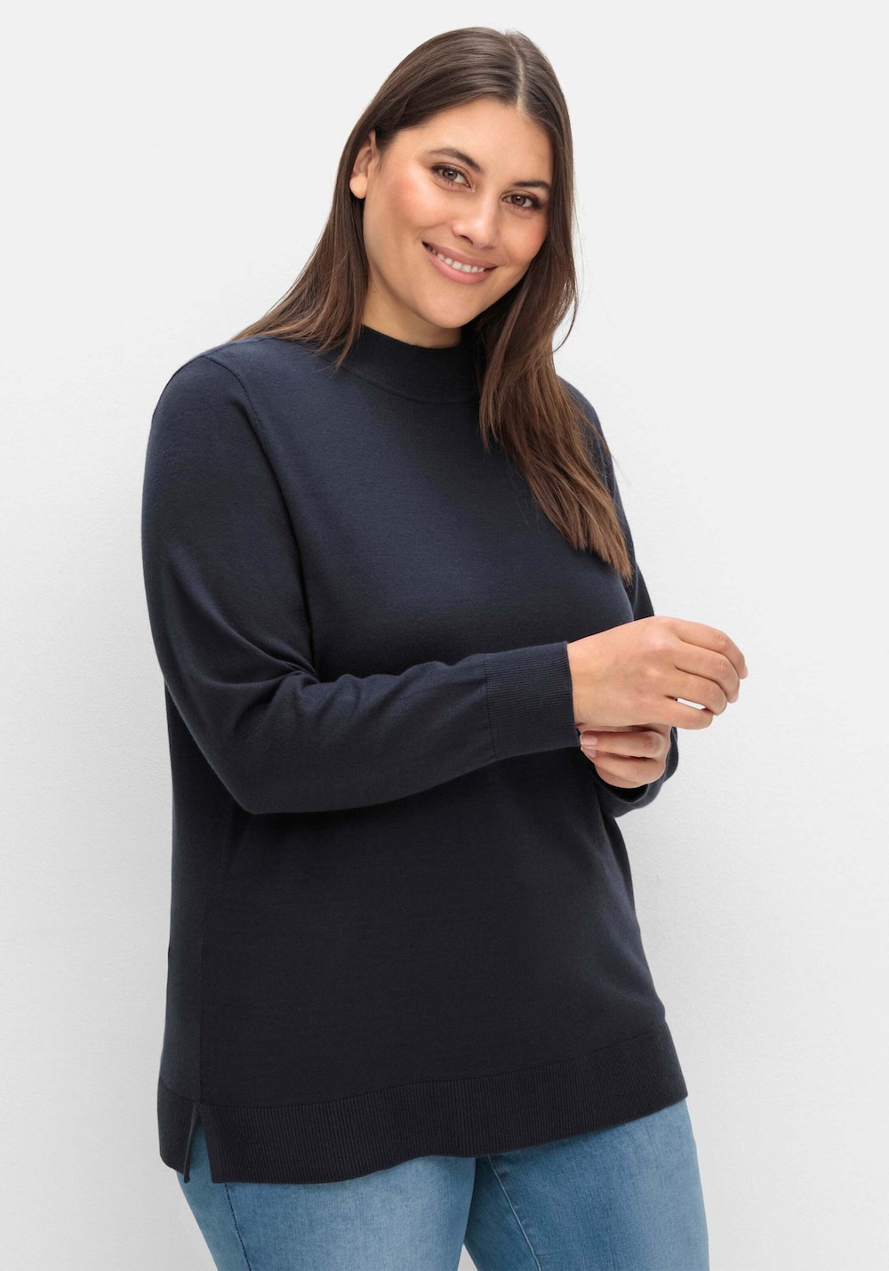 Strickpullover Langarm Uni Stehkragen