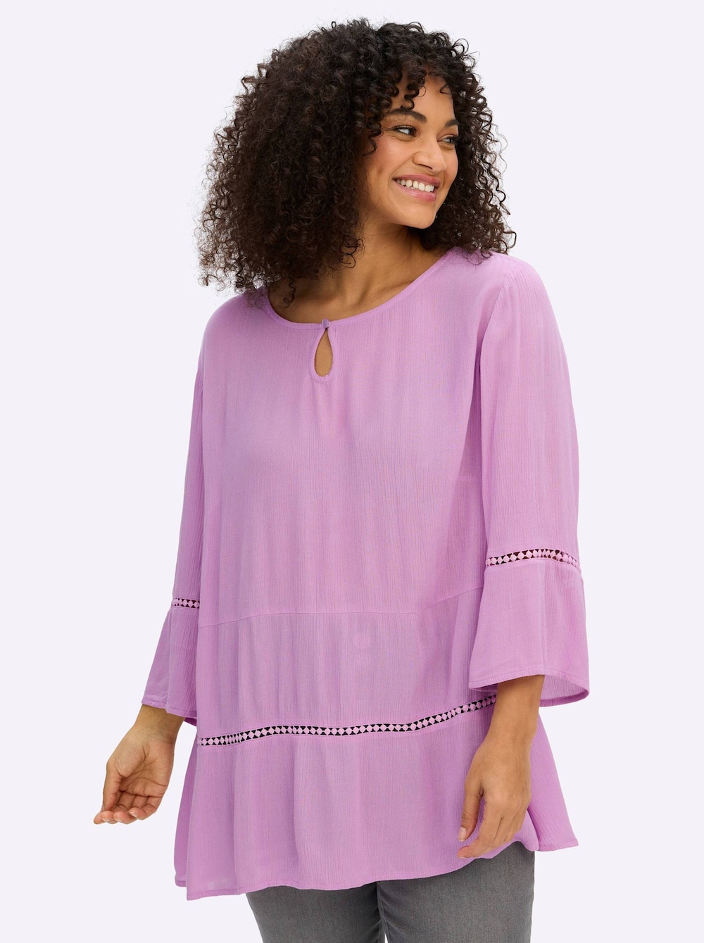 3/4-Arm-Bluse 3/4-Arm Ohne Kragen