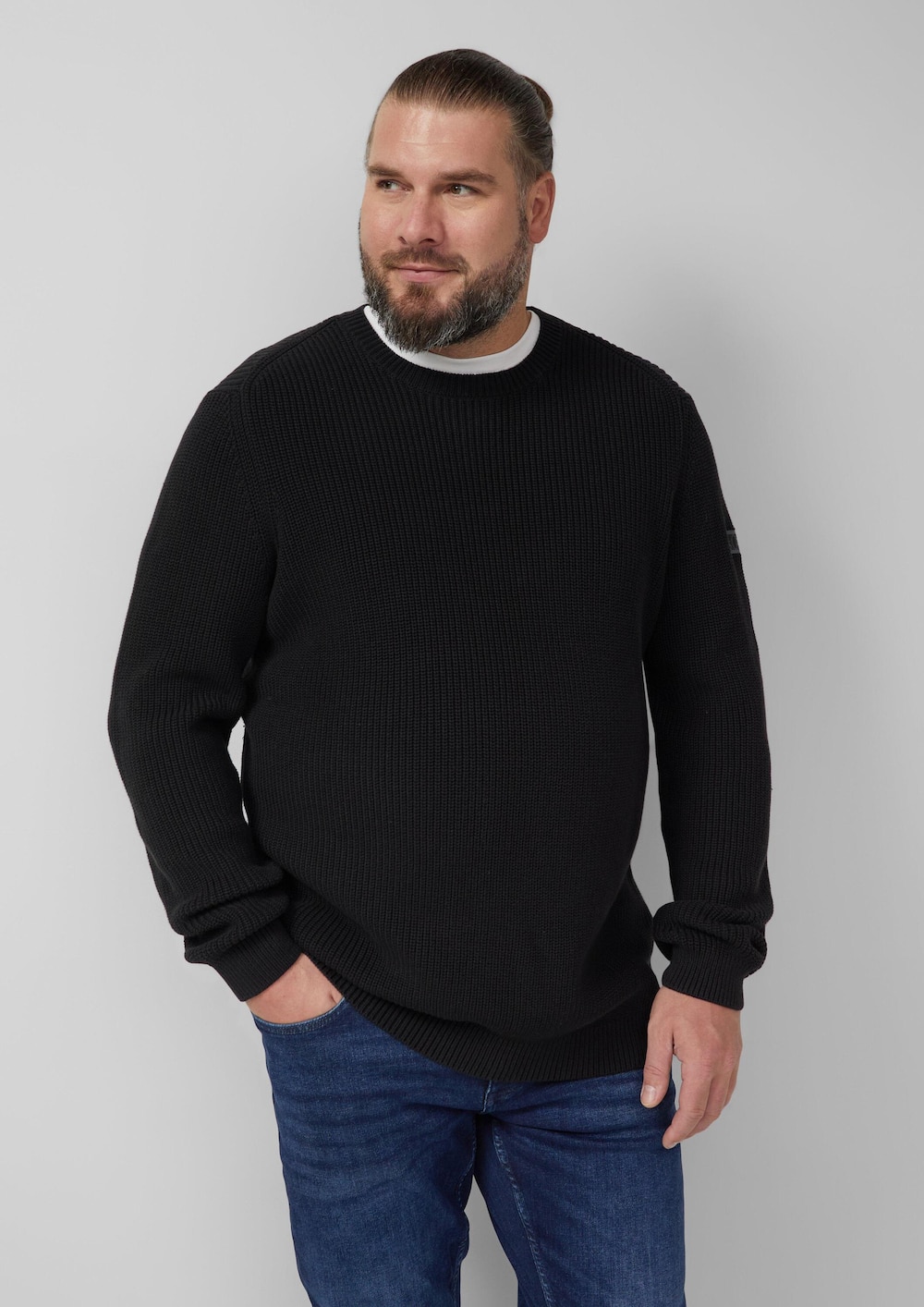 Strukturierter Baumwoll-Pullover mit Label-Patch