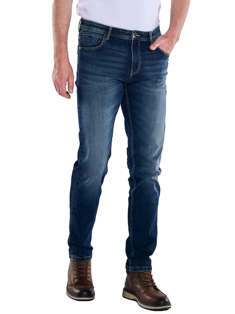 Herren Super-Stretch-Jeans regular , Mittelblau