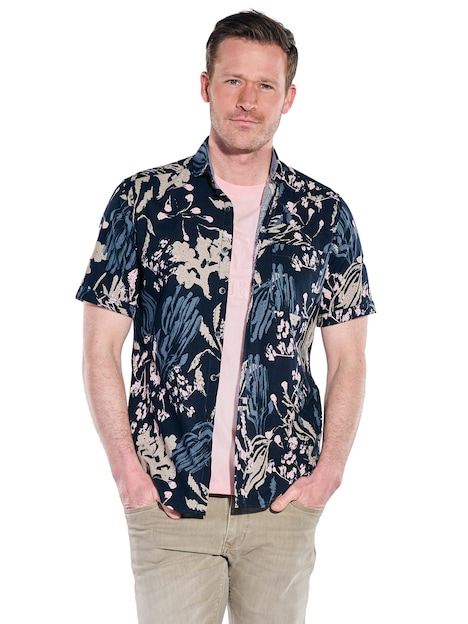 Herren Kurzarmhemd mit floralem Muster , Saphirblau