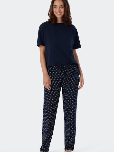 Schiesser Damen Pyjama Mix & Relax lang - Mix & Relax lang dunkelblau-gem.