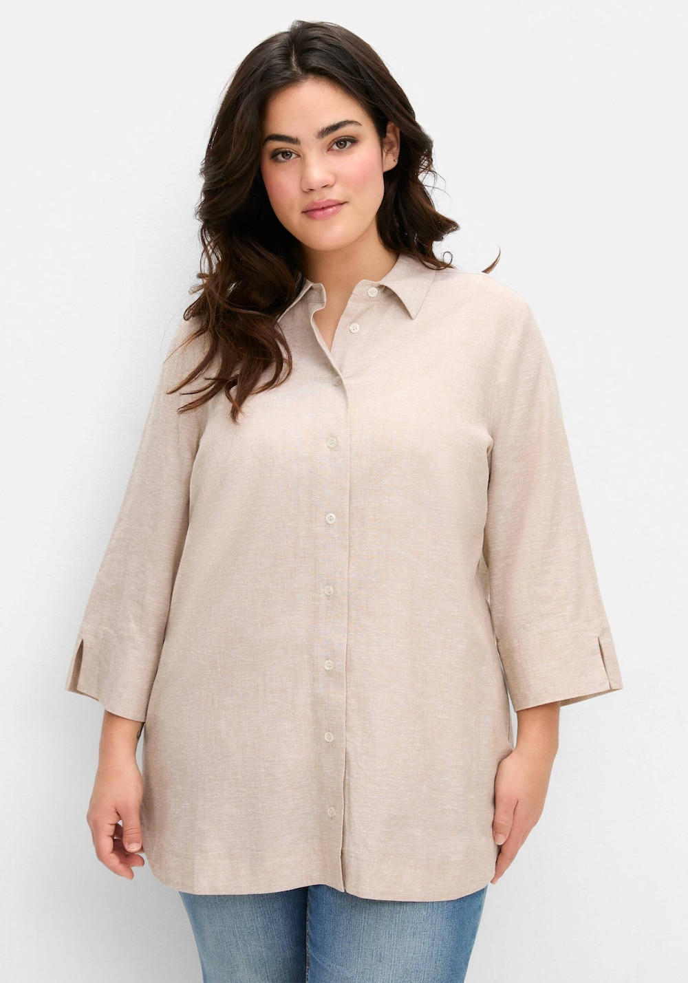 3/4-Arm-Bluse 3/4-Arm Streifen Hemdkragen