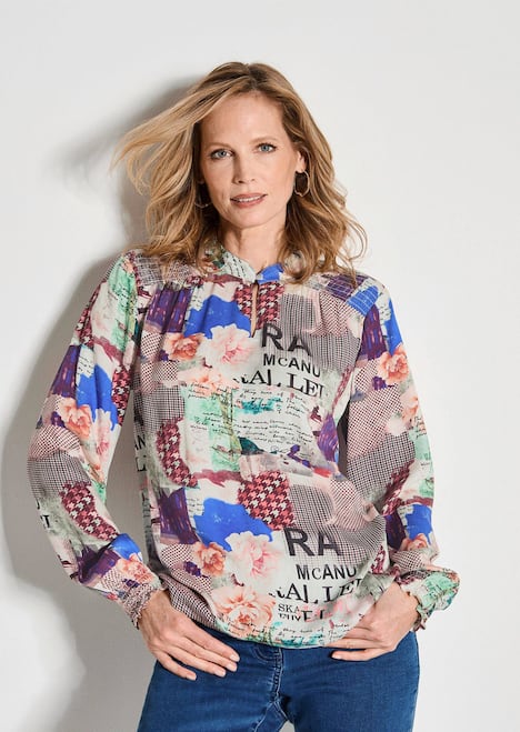 GOLDNER Blouse met print Blouse met een opstaande kraag van viscose-satijn