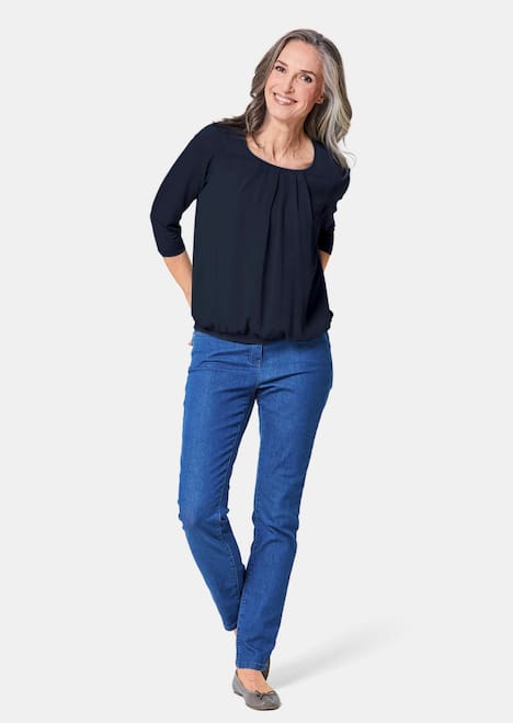 Chiffon-Shirt mit 3/4-Arm, Rundhals