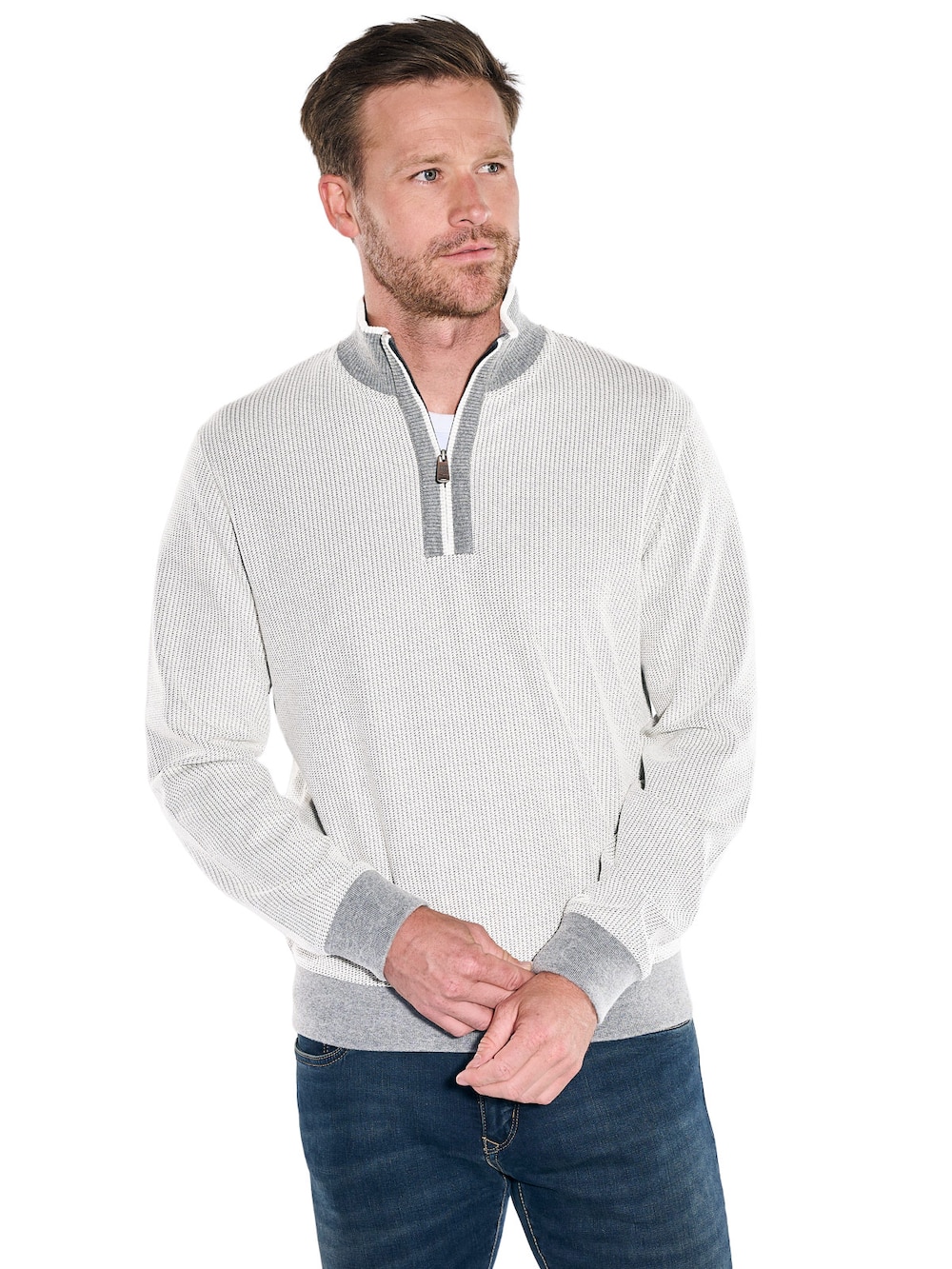 Herren Sweatshirt Stehbund , Hellgrau