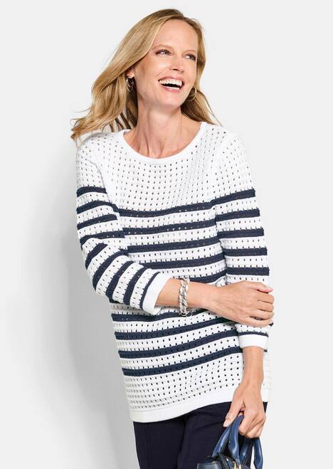 Ajourpullover mit Streifenmuster