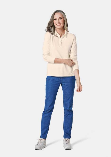 GOLDNER Poloshirt Poloshirt met lange mouwen en sierband bij de knoopsluiting