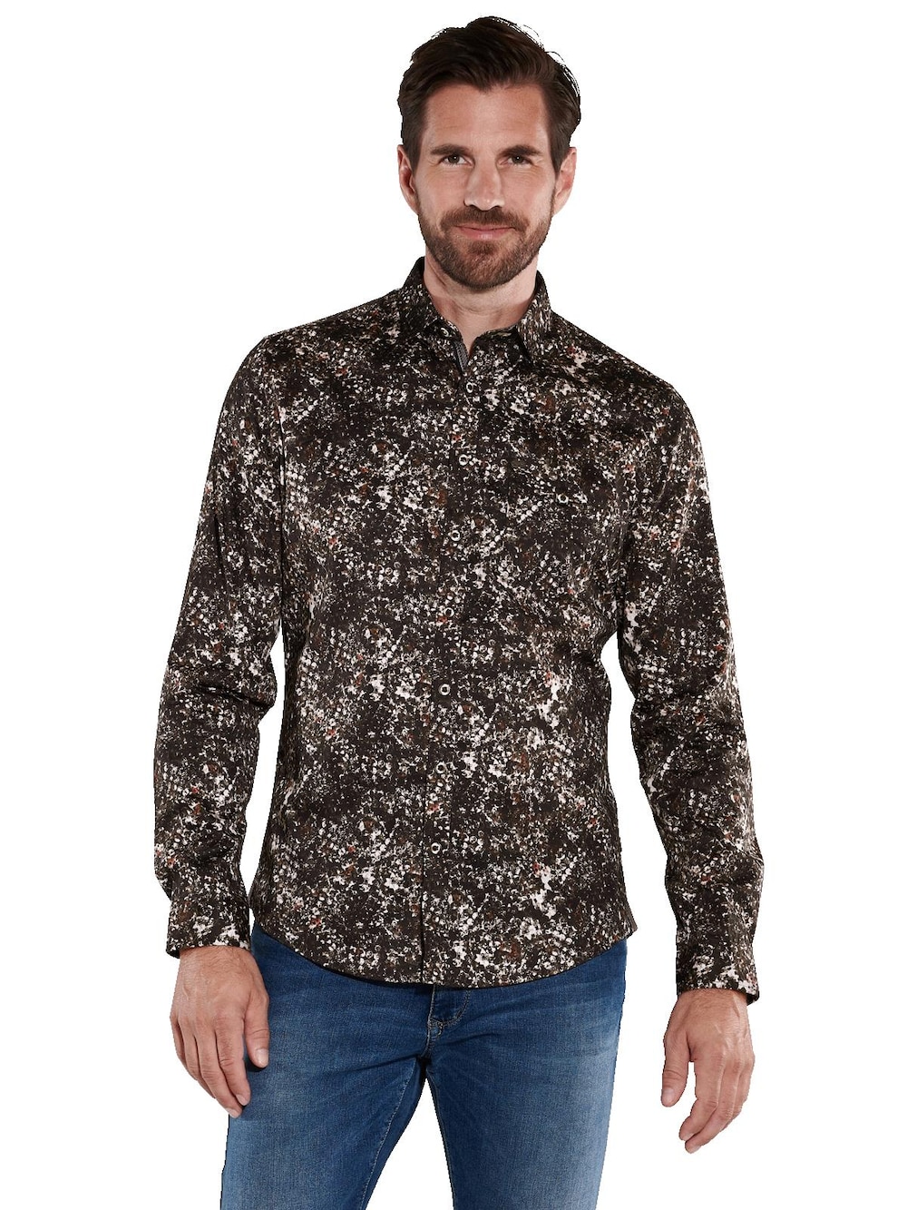 engbers Herren Langarm-Hemd gemustert , Schwarzbraun