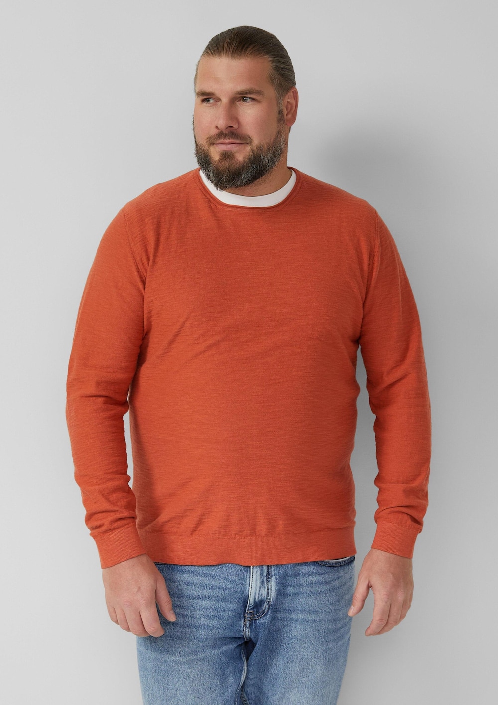 Strickpullover mit Flammgarnstruktur und Rollkante