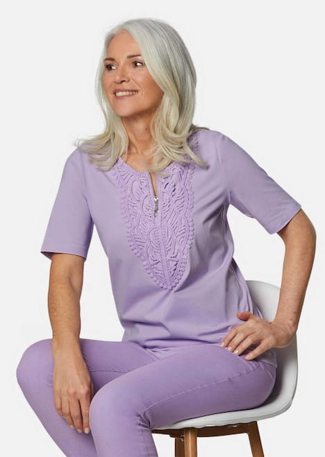 GOLDNER Kanten shirt Shirt met ronde hals en gehaakt kant