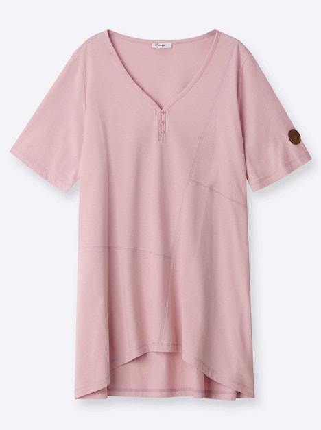 Halbarmshirt Longshirt mit gerundetem Saum Kurzarm