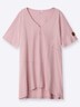 Halbarmshirt Longshirt mit gerundetem Saum Kurzarm