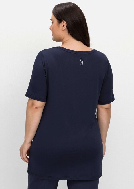 Longshirt Funktionsshirt in Longform Kurzarm Uni Rundhalskragen
