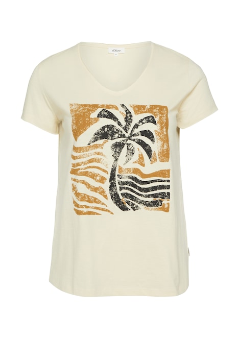 T-Shirt mit offenen Kanten in Flammgarnstruktur