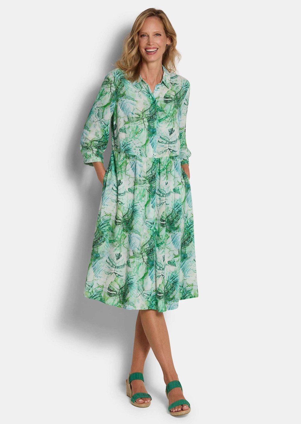 Midikleid mit Blätter-Druck