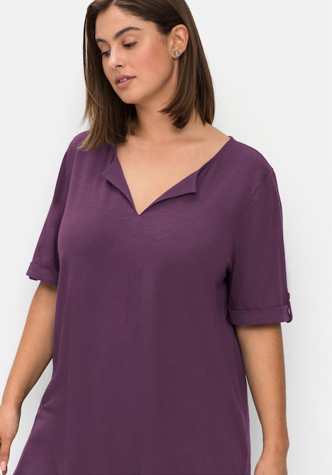 Longshirt Kurzarm Uni Ohne Kragen