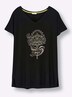 Kurzarm-Shirt Longshirt mit Ornament-Print Kurzarm Ohne Kragen