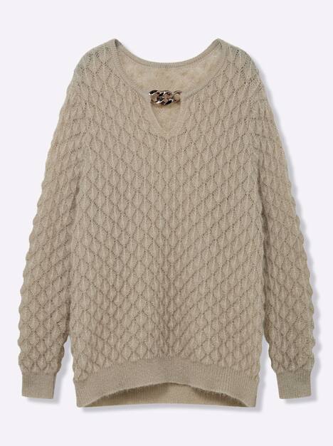 Pullover Langarm Ajour Uni Ohne Kragen