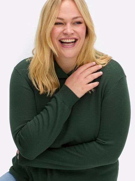 Pullover Langarm Jersey Uni Rollkragen