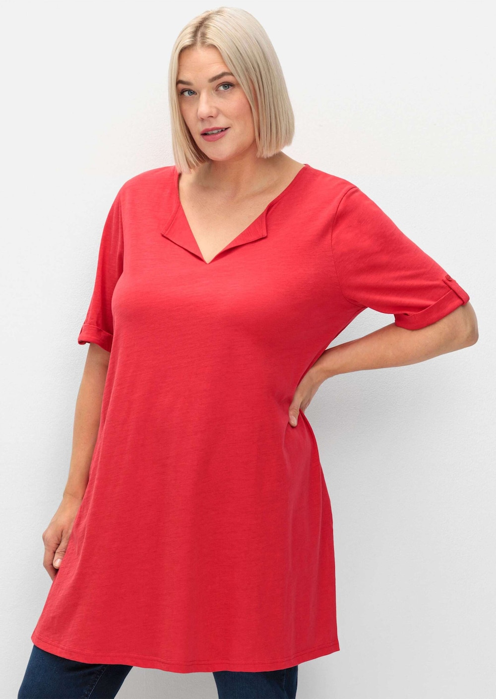 Longshirt Kurzarm Uni Ohne Kragen