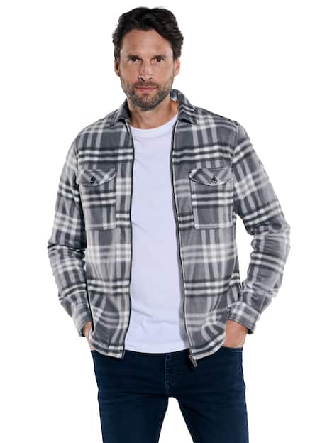 engbers Herren Flauschiges Overshirt kariert , Anthrazit