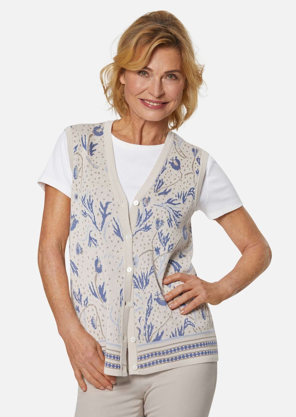 GOLDNER Jacquardvest Verbloemend jacquard tricot vest in hoogwaardige kwaliteit