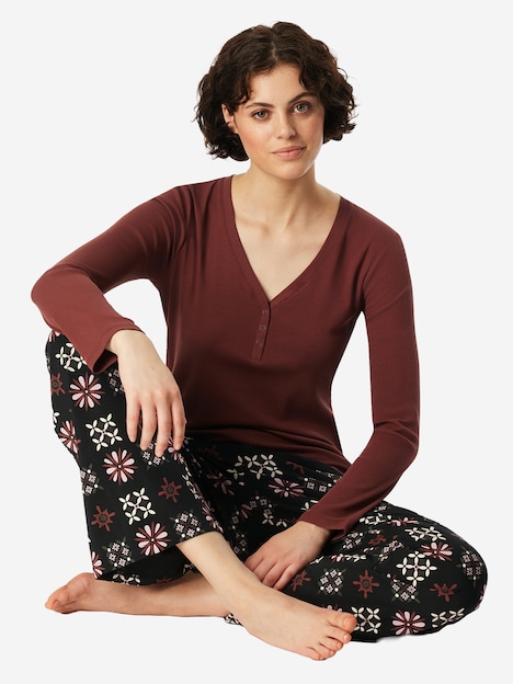 Schiesser Damen Pyjamaoberteil Mix + Relax - burgund