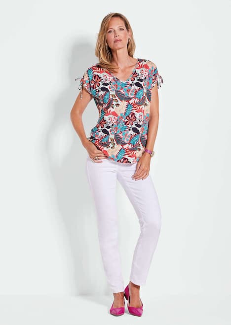 Florales Oberteil mit V-Ausschnitt