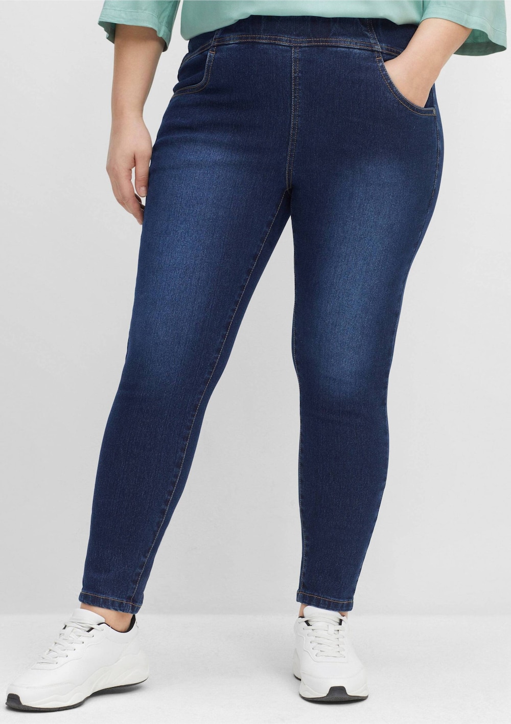 Schlupfjeans Jeggings mit breitem Gummibund Rundumdehnbund Uni