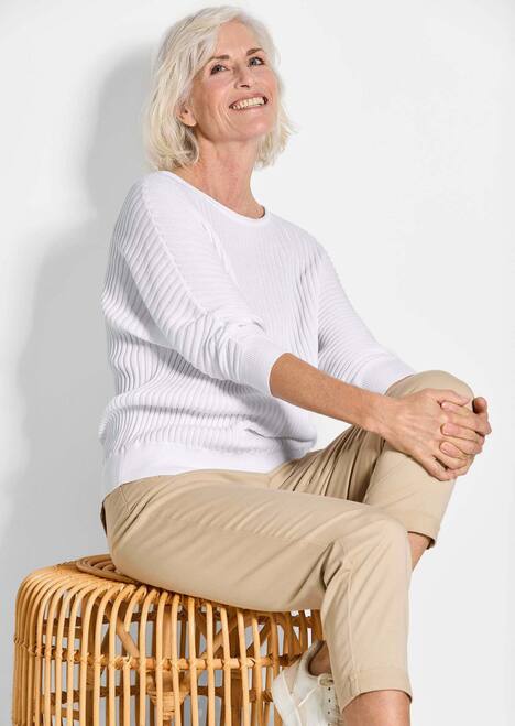 Baumwollmix mit Fledermausärmeln und Rippstruktur