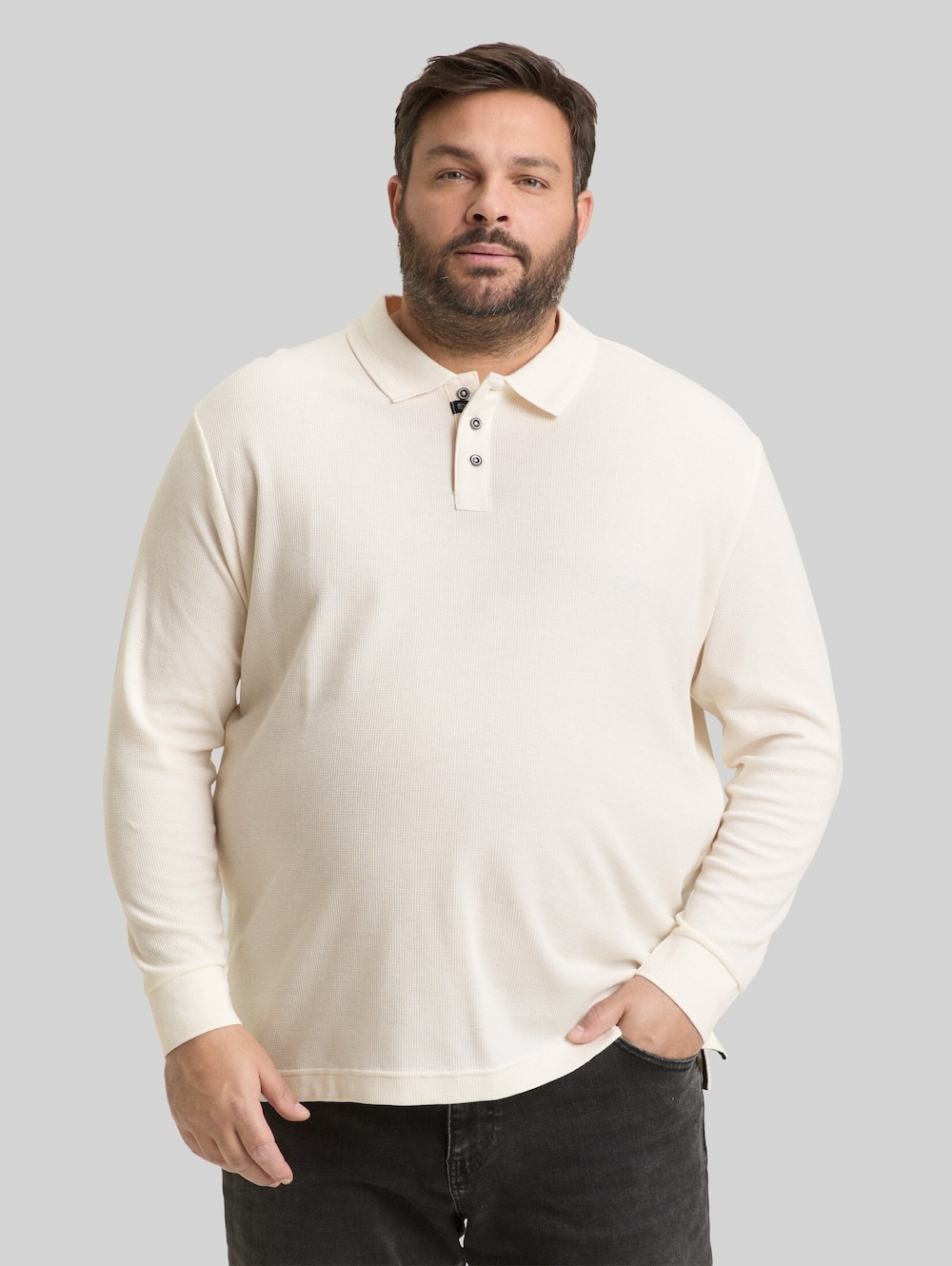 Langarm Poloshirt mit Waffelstruktur