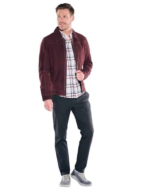 Herren Lederjacke aus Lammleder in Velouroptik , Bordeaux