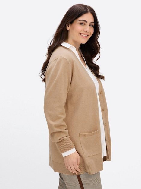 Cardigan Strickjacke mit Ziersteinchen Langarm Ohne Kragen