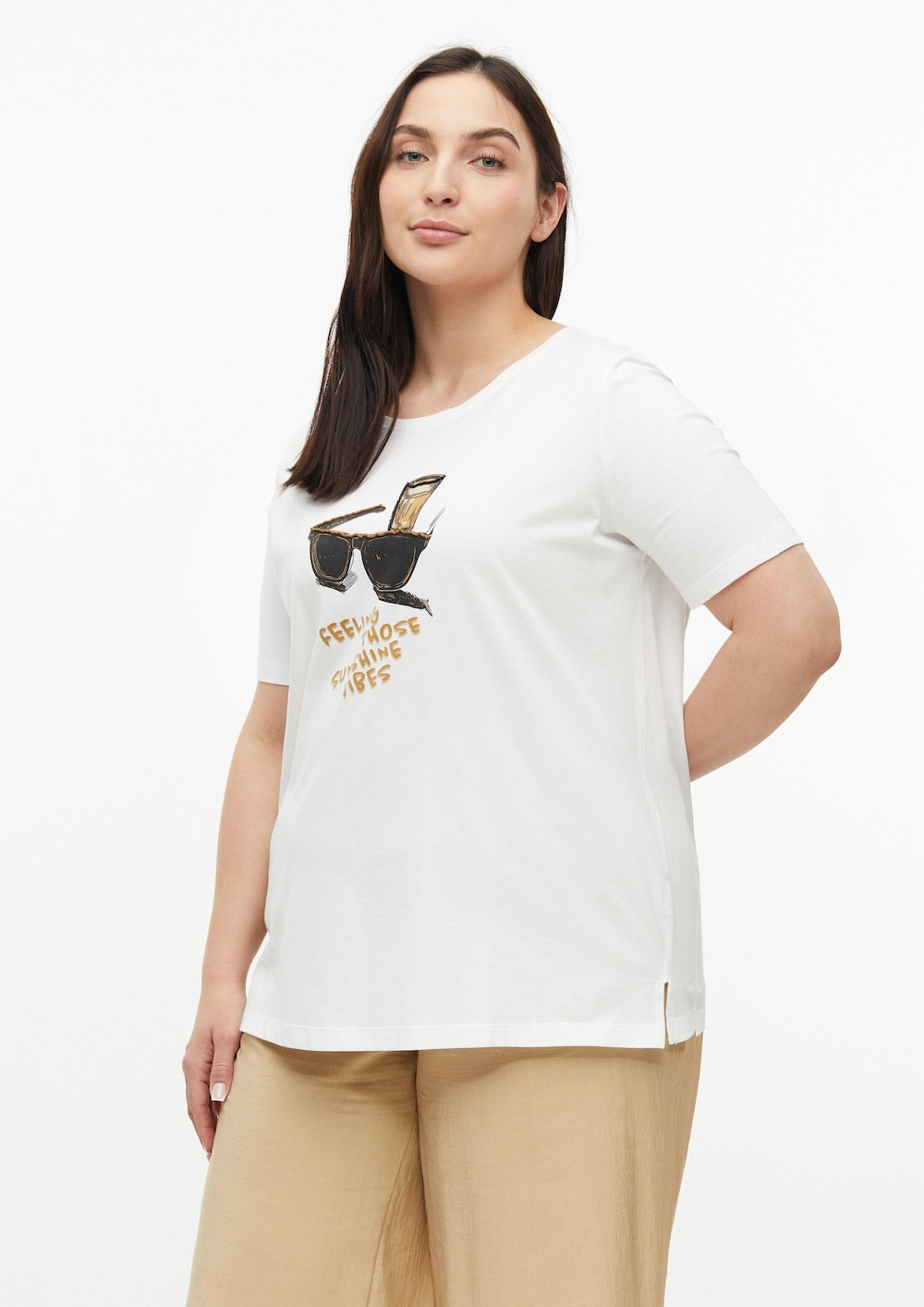 T-Shirt mit Print und Schmuckdetails