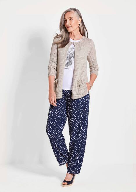 Brauner Cardigan mit Lochmuster, Langarm