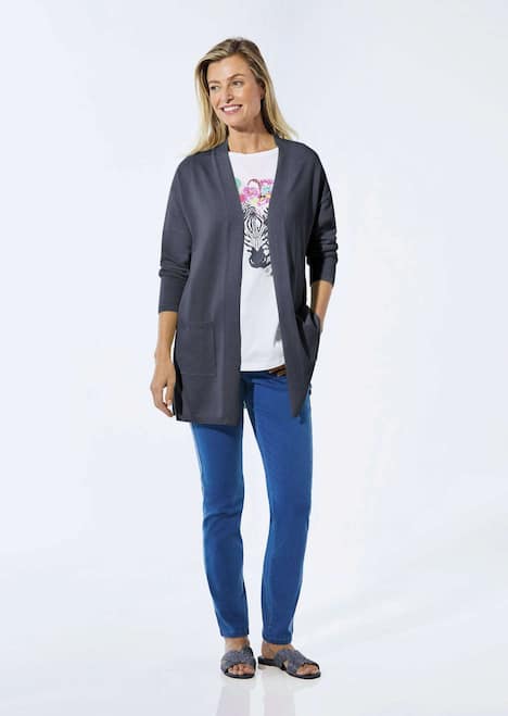 Longstrickjacke mit aufgesetzten Taschen