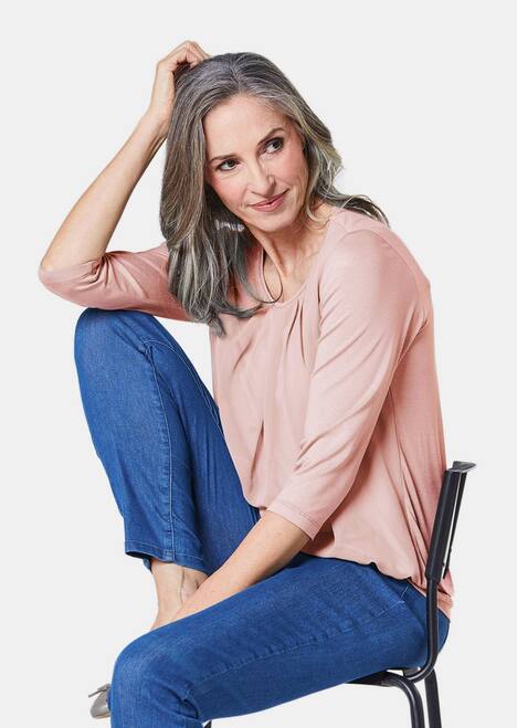 Chiffon-Shirt mit 3/4-Arm, Rundhals