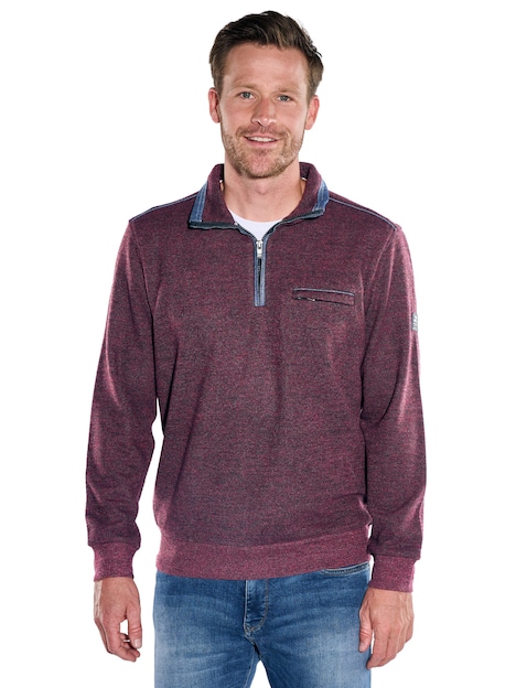 Herren Sweatshirt mit Stehkragen und Brusttasche , Dunkelrot
