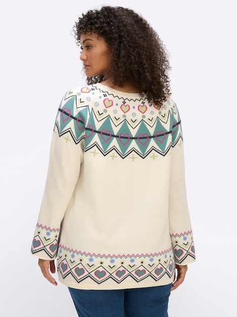 Pullover Norwegerpullover mit Trompetenärmeln Langarm Ohne Kragen