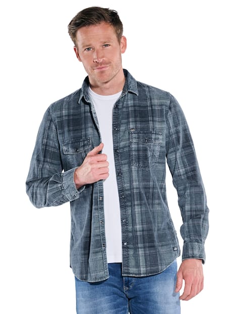 engbers Herren Langarm-Hemd kariert , Petrolgruen